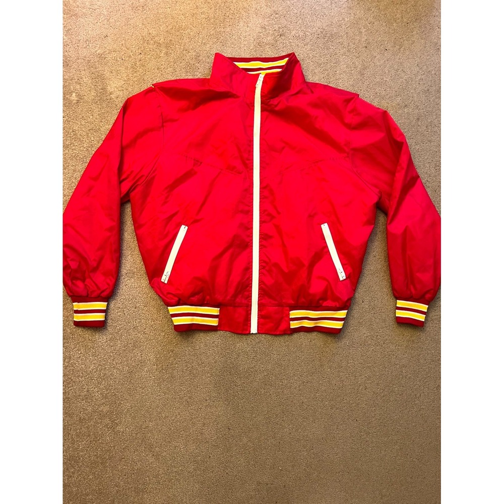 Vintage 1980s Butwin Bomber Jacket Mens XL Red Ribbed Trim Long Sleeve Full Zip